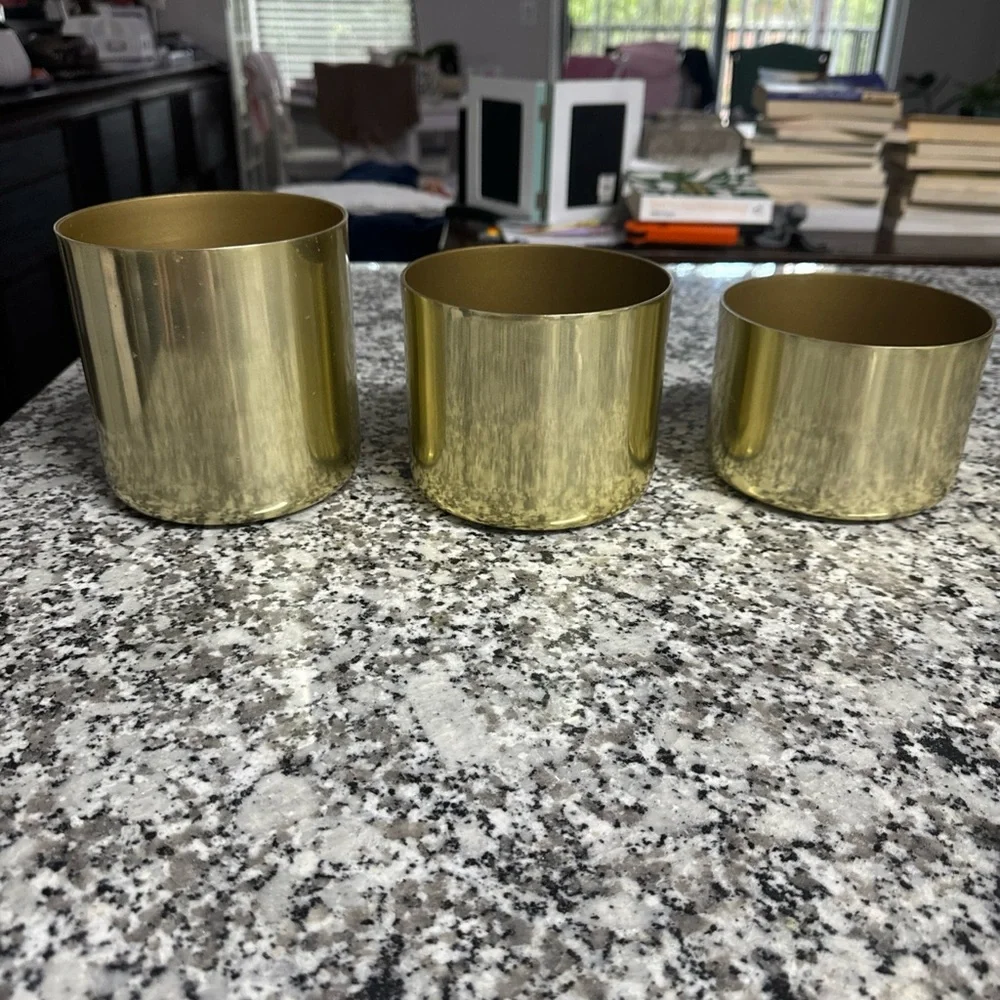 3 Different size metal gold planters